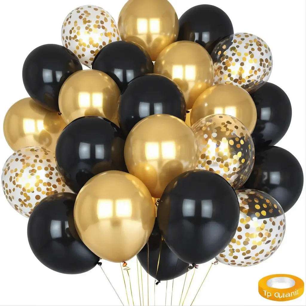 16pcs Black and Metallic Gold Balloons for Birthda