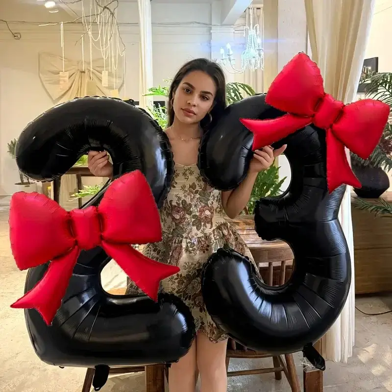 40inch black digital balloon set with red bow alum