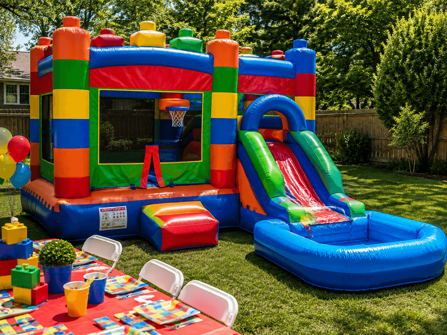 Building Blocks Bounce House & Slide with Pool