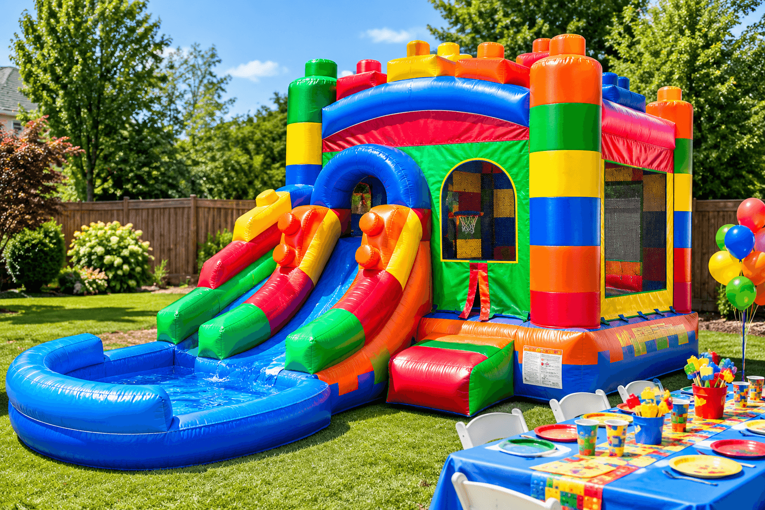 Building Blocks Bounce House & Slide with Pool